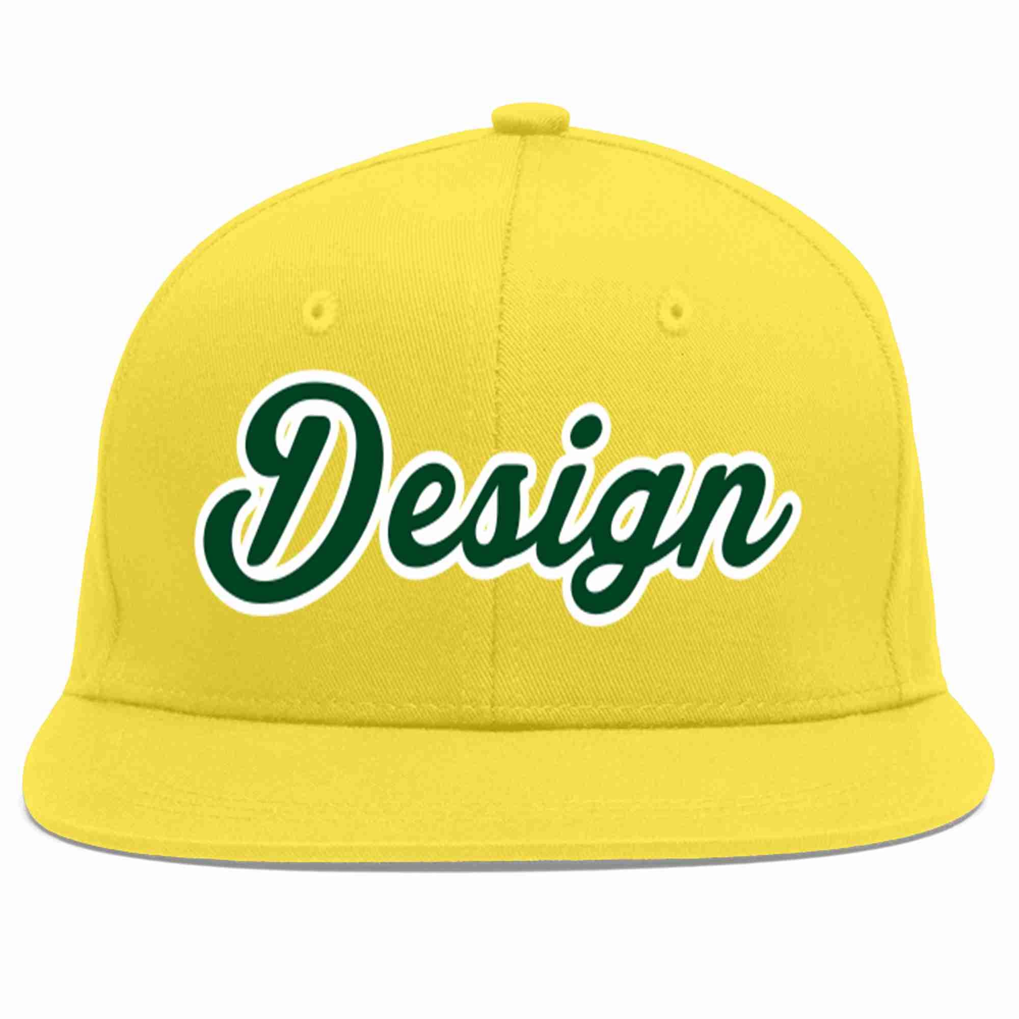 Custom Light Gold Green-White Flat Eaves Sport Baseball Cap Design for Men/Women/Youth