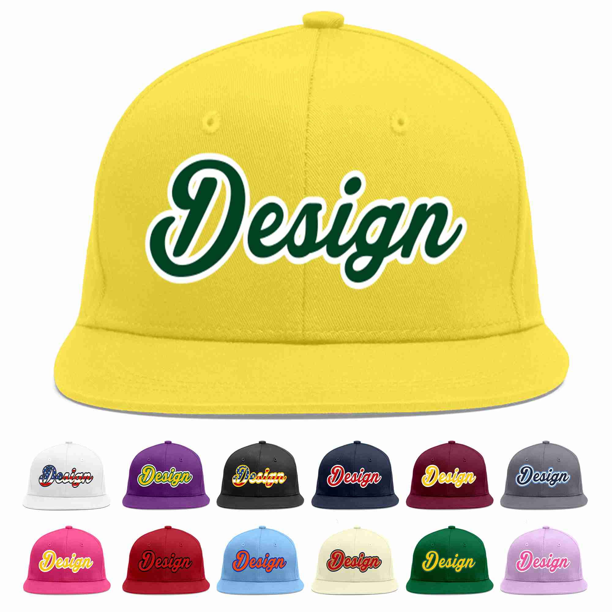 Custom Light Gold Green-White Flat Eaves Sport Baseball Cap Design for Men/Women/Youth