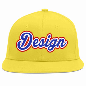 Custom Light Gold Royal-White Flat Eaves Sport Baseball Cap Design for Men/Women/Youth