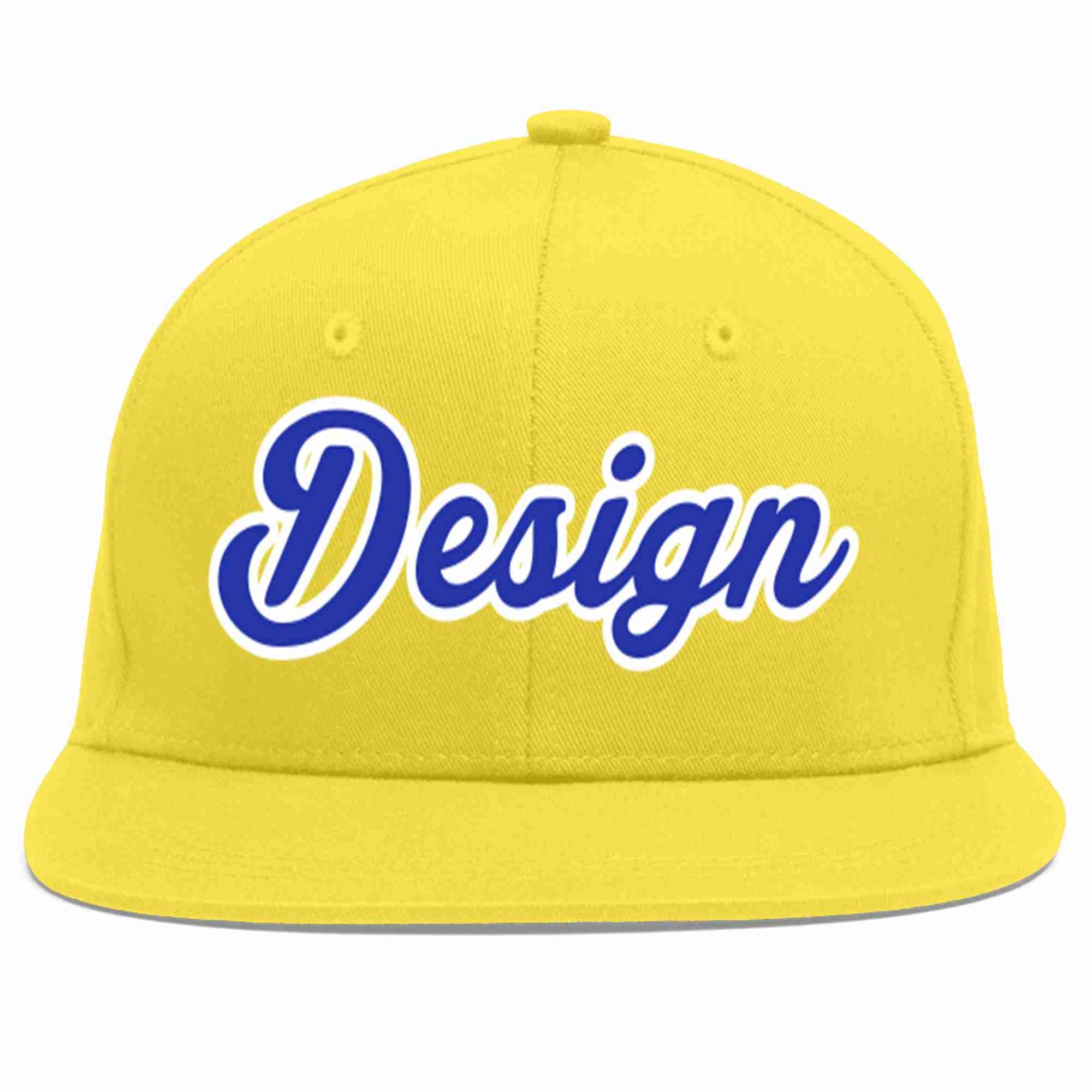 Conception personnalisée de casquette de baseball de sport à avant-toit plat royal-blanc doré clair pour hommes/femmes/jeunes