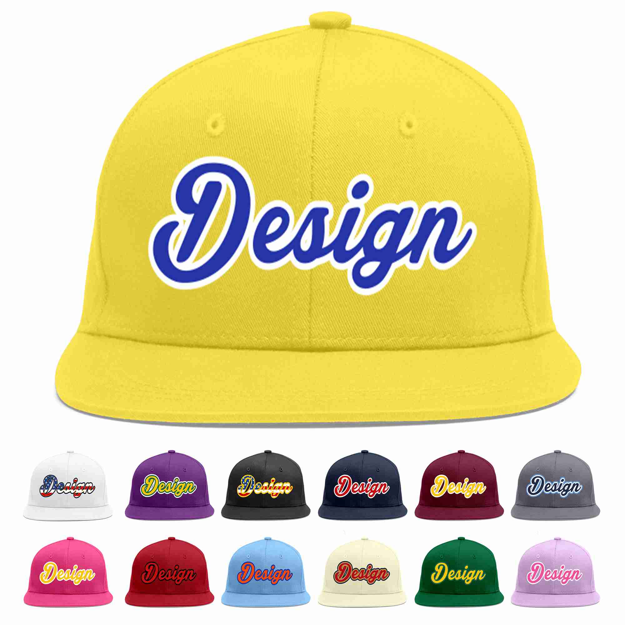 Custom Light Gold Royal-White Flat Eaves Sport Baseball Cap Design for Men/Women/Youth