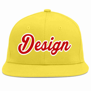 Custom Light Gold Red-White Flat Eaves Sport Baseball Cap Design for Men/Women/Youth