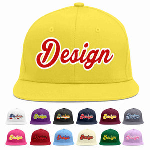 Custom Light Gold Red-White Flat Eaves Sport Baseball Cap Design for Men/Women/Youth