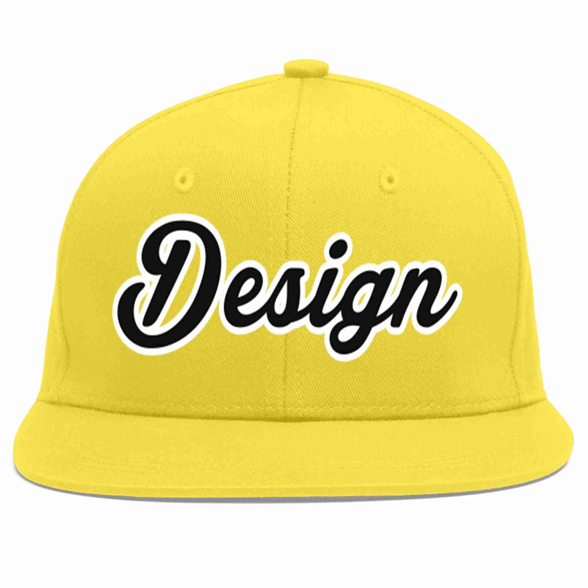 Custom Light Gold Black-White Flat Eaves Sport Baseball Cap Design for Men/Women/Youth