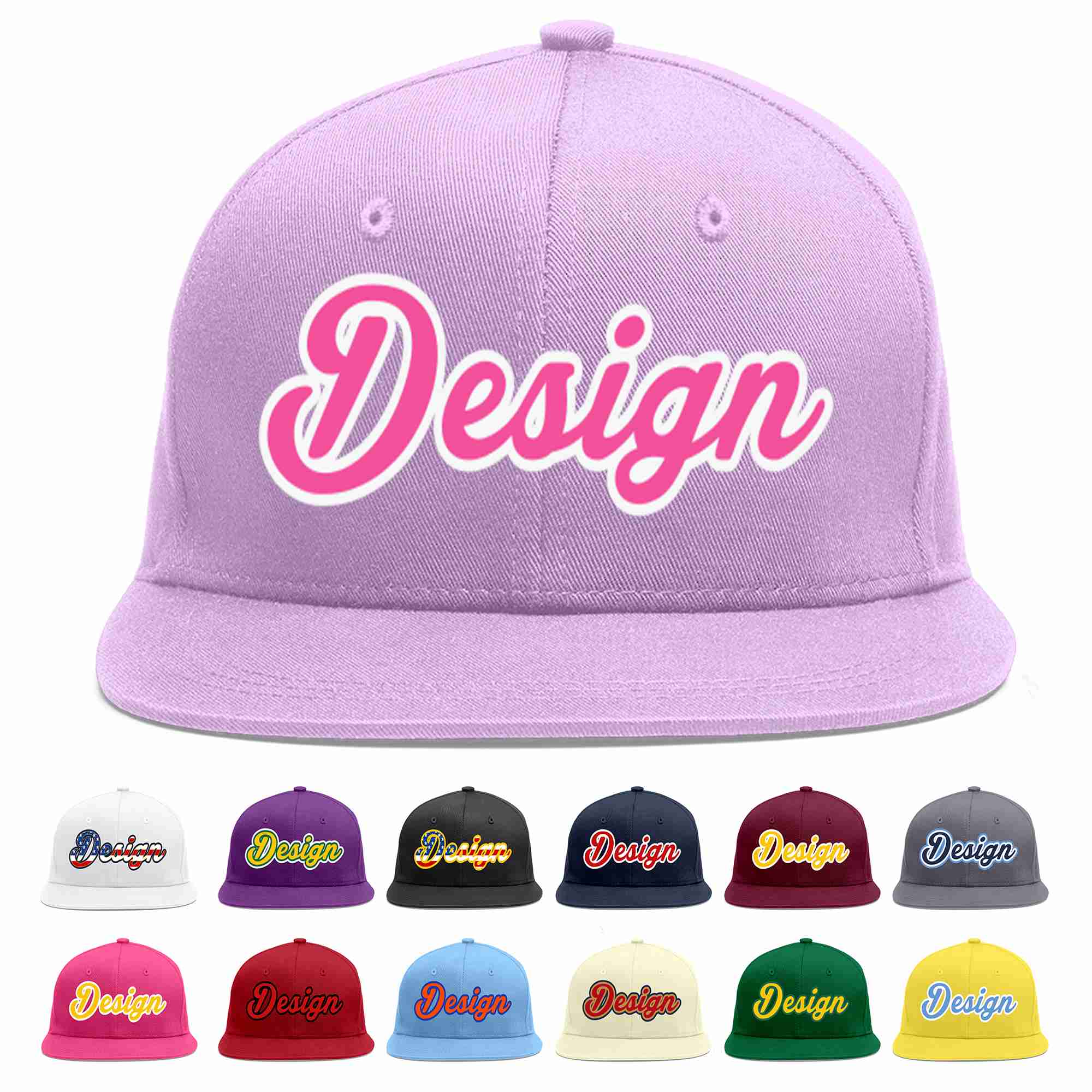 Custom Light Purple Pink-White Flat Eaves Sport Baseball Cap Design for Men/Women/Youth