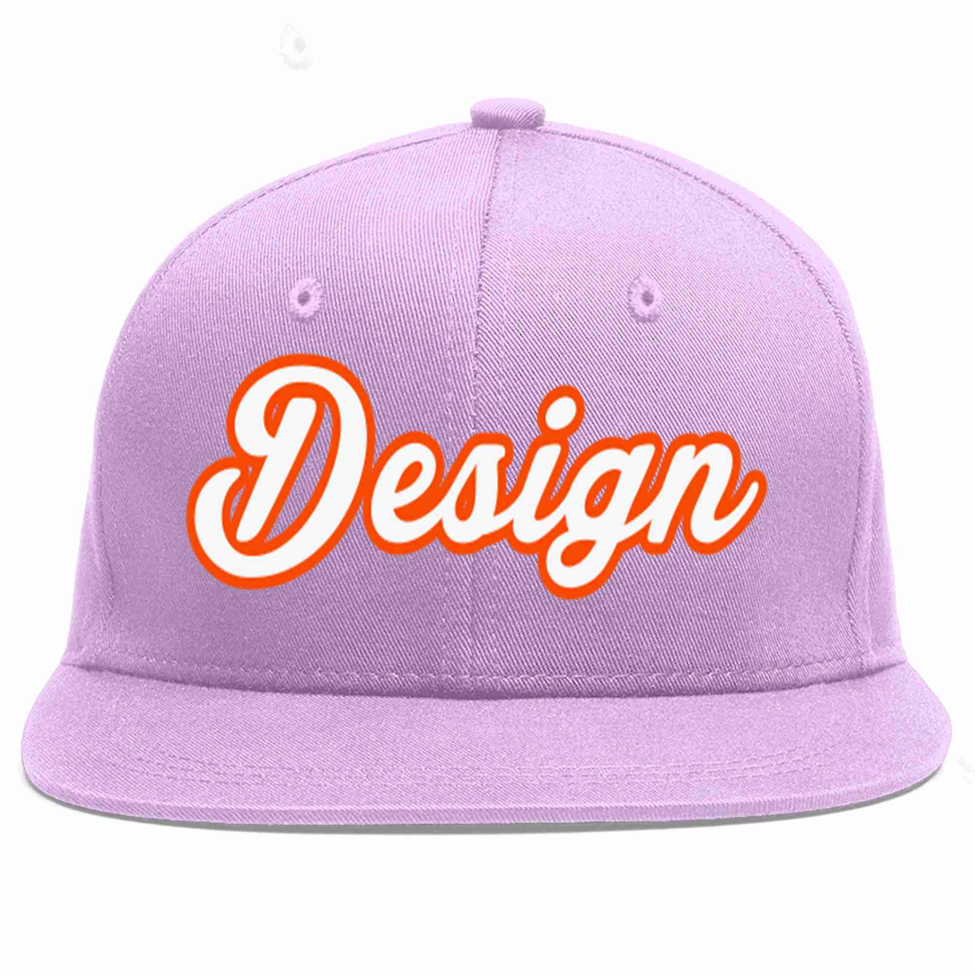 Custom Light Purple White-Orange Flat Eaves Sport Baseball Cap Design for Men/Women/Youth