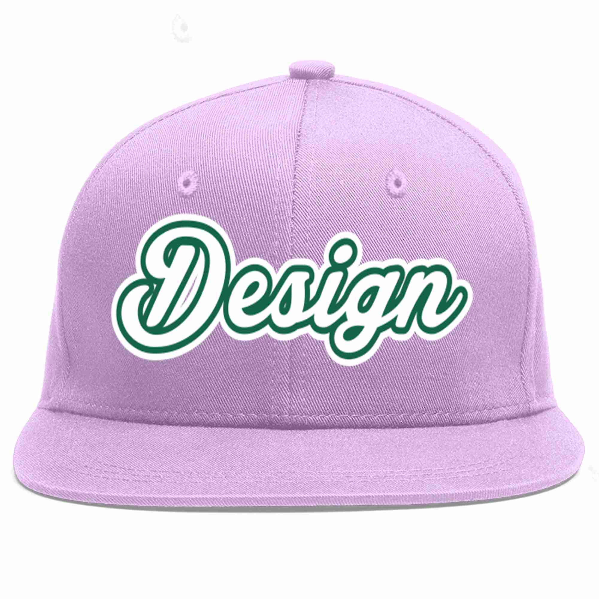 Custom Light Purple White-Kelly Green Flat Eaves Sport Baseball Cap Design for Men/Women/Youth