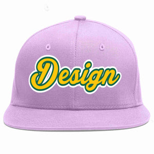 Conception personnalisée de casquette de baseball de sport à avant-toit plat violet clair or-vert Kelly pour hommes/femmes/jeunes