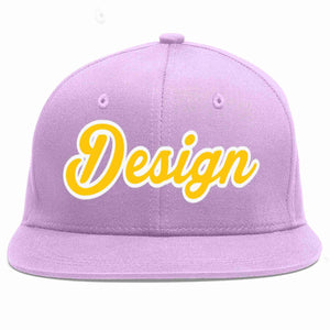 Conception personnalisée de casquette de baseball de sport à avant-toit plat violet clair or-blanc pour hommes/femmes/jeunes