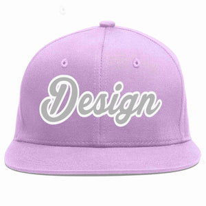 Conception personnalisée de casquette de baseball de sport à avant-toit plat violet clair gris-blanc pour hommes/femmes/jeunes