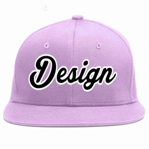 Custom Light Purple Black-White Flat Eaves Sport Baseball Cap Design for Men/Women/Youth