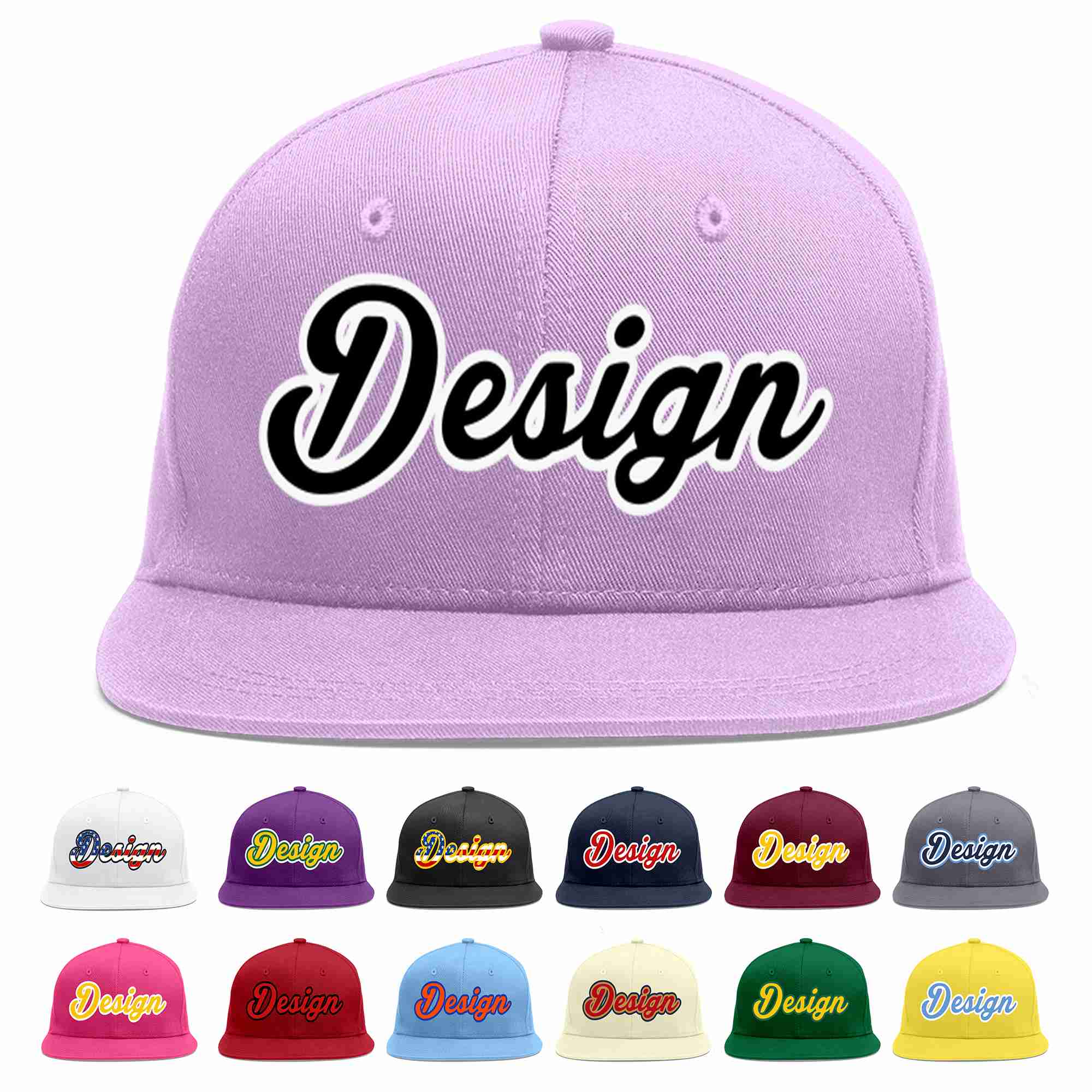 Custom Light Purple Black-White Flat Eaves Sport Baseball Cap Design for Men/Women/Youth