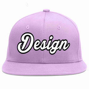 Conception personnalisée de casquette de baseball de sport à avant-toit plat violet clair blanc-noir pour hommes/femmes/jeunes