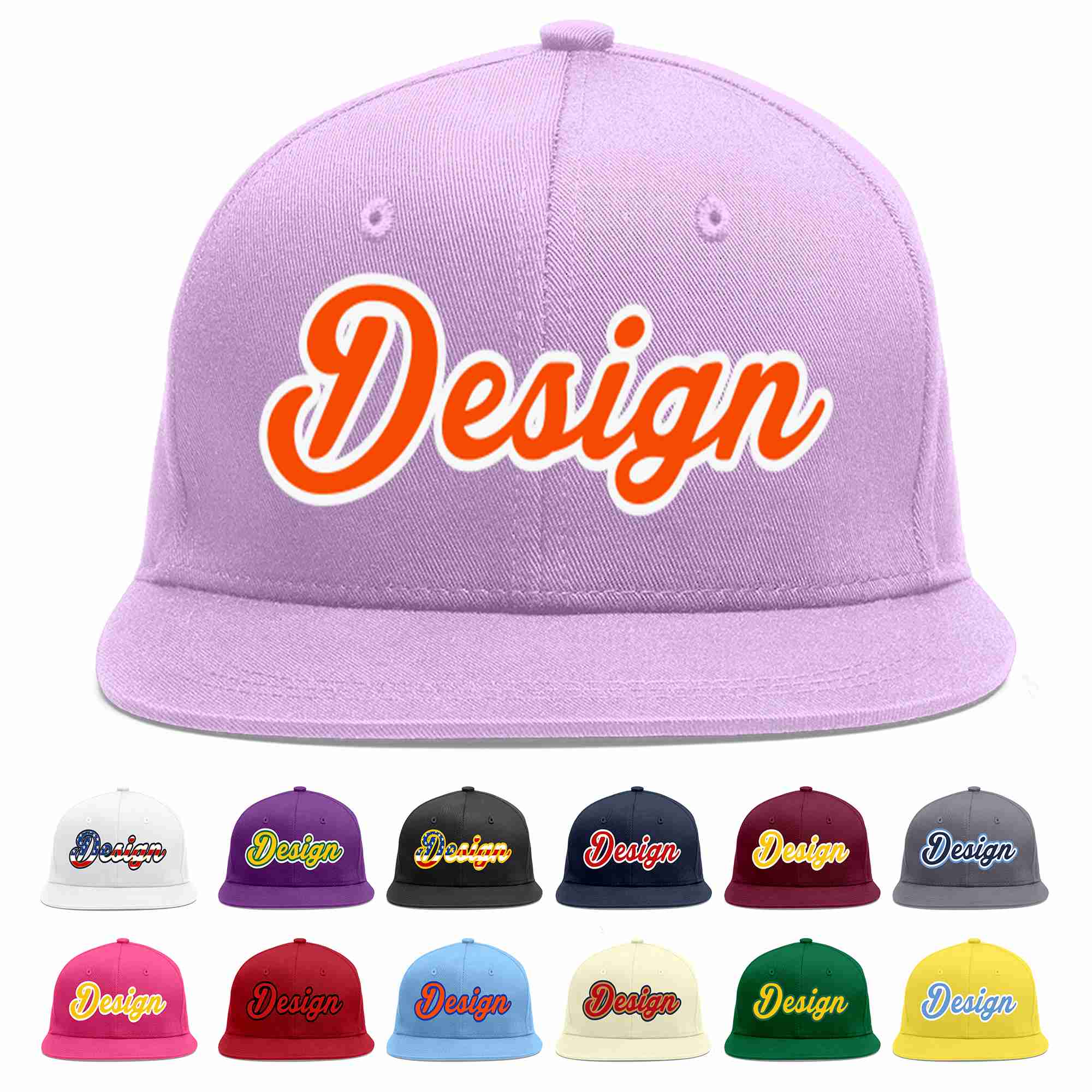 Conception personnalisée de casquette de baseball de sport à avant-toit plat violet clair orange-blanc pour hommes/femmes/jeunes