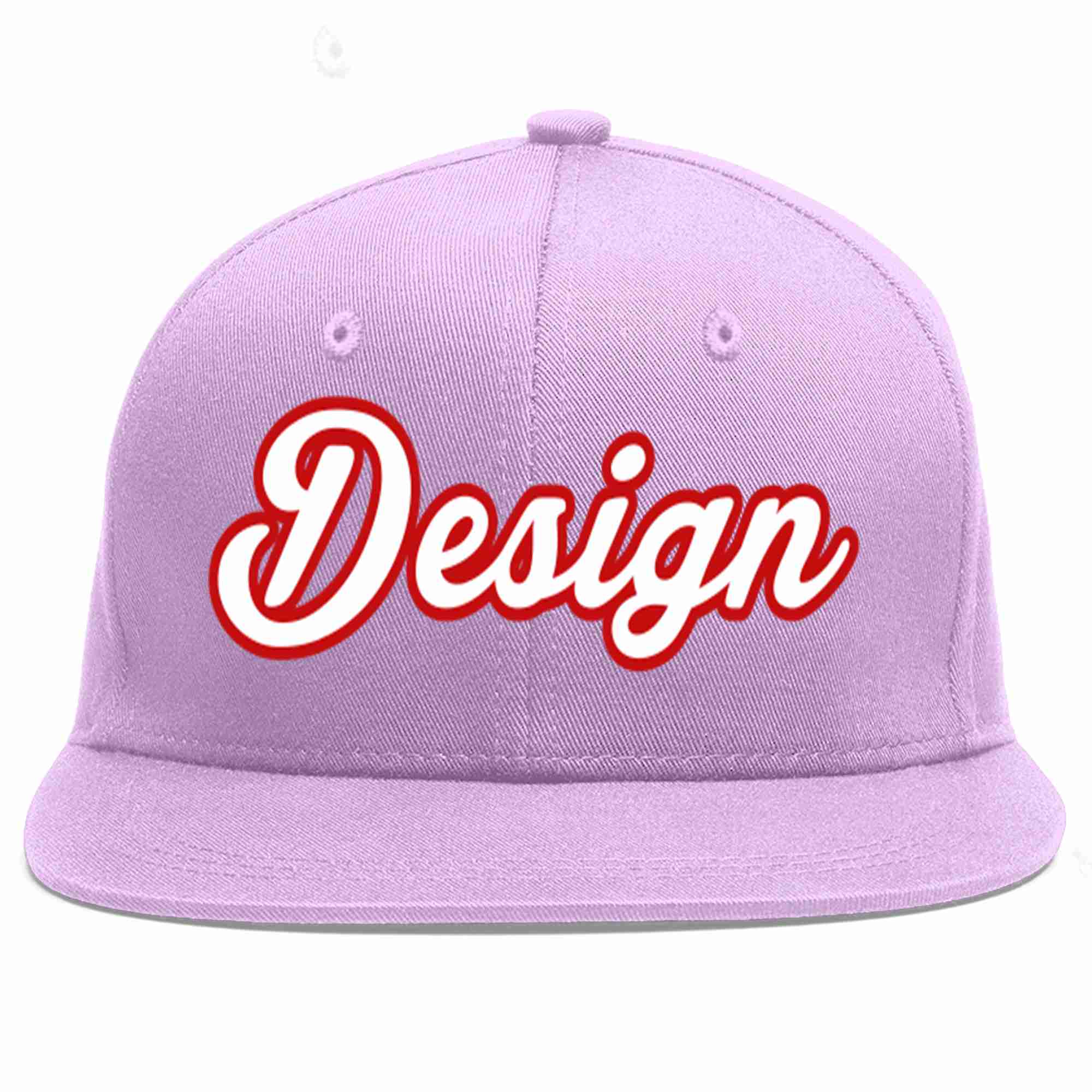 Conception personnalisée de casquette de baseball de sport à avant-toit plat violet clair blanc-rouge pour hommes/femmes/jeunes