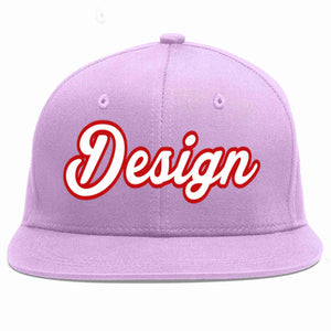 Custom Light Purple White-Red Flat Eaves Sport Baseball Cap Design for Men/Women/Youth