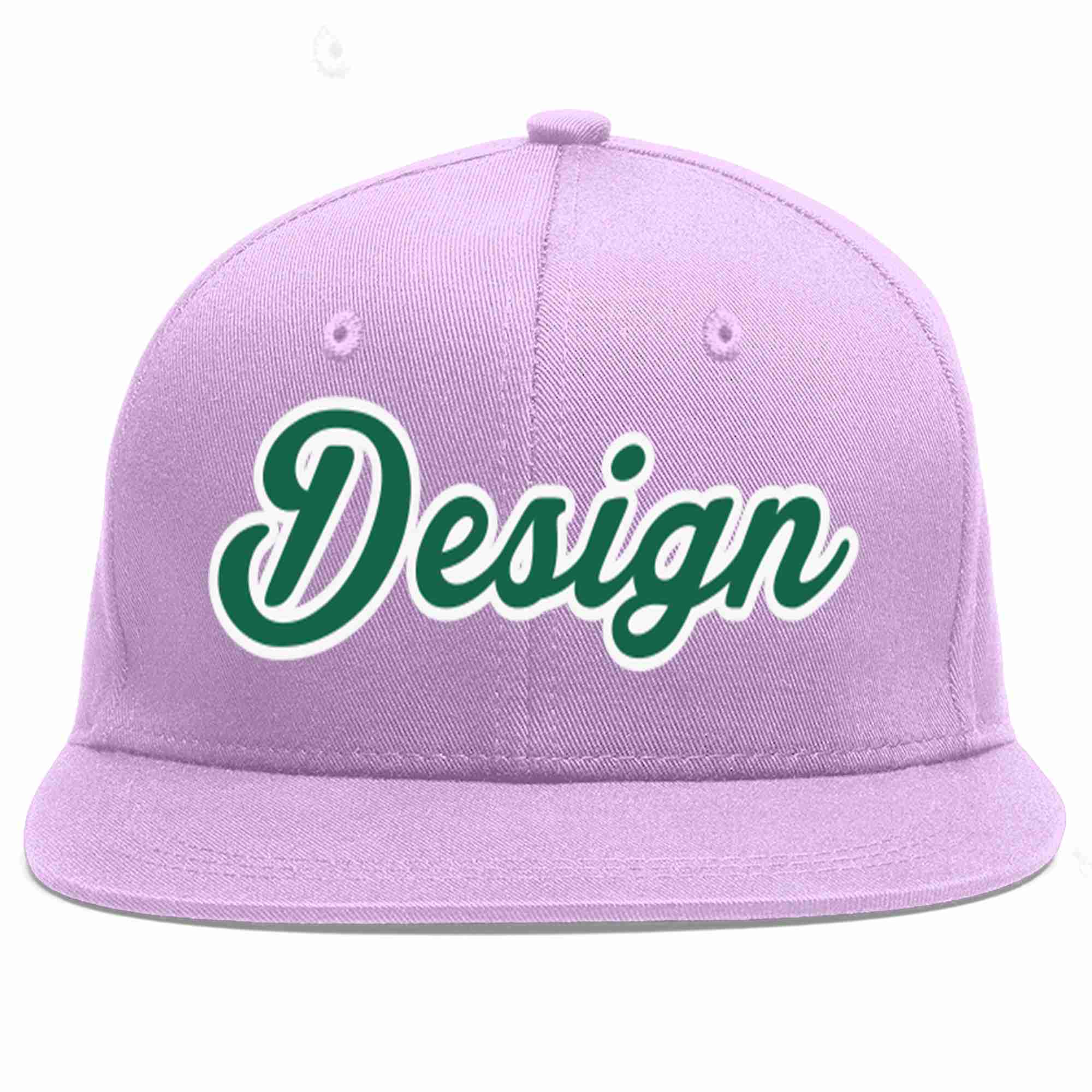 Custom Light Purple Kelly Green-White Flat Eaves Sport Baseball Cap Design for Men/Women/Youth