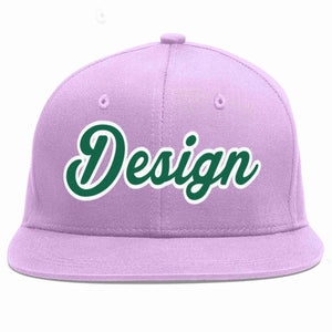 Custom Light Purple Kelly Green-White Flat Eaves Sport Baseball Cap Design for Men/Women/Youth