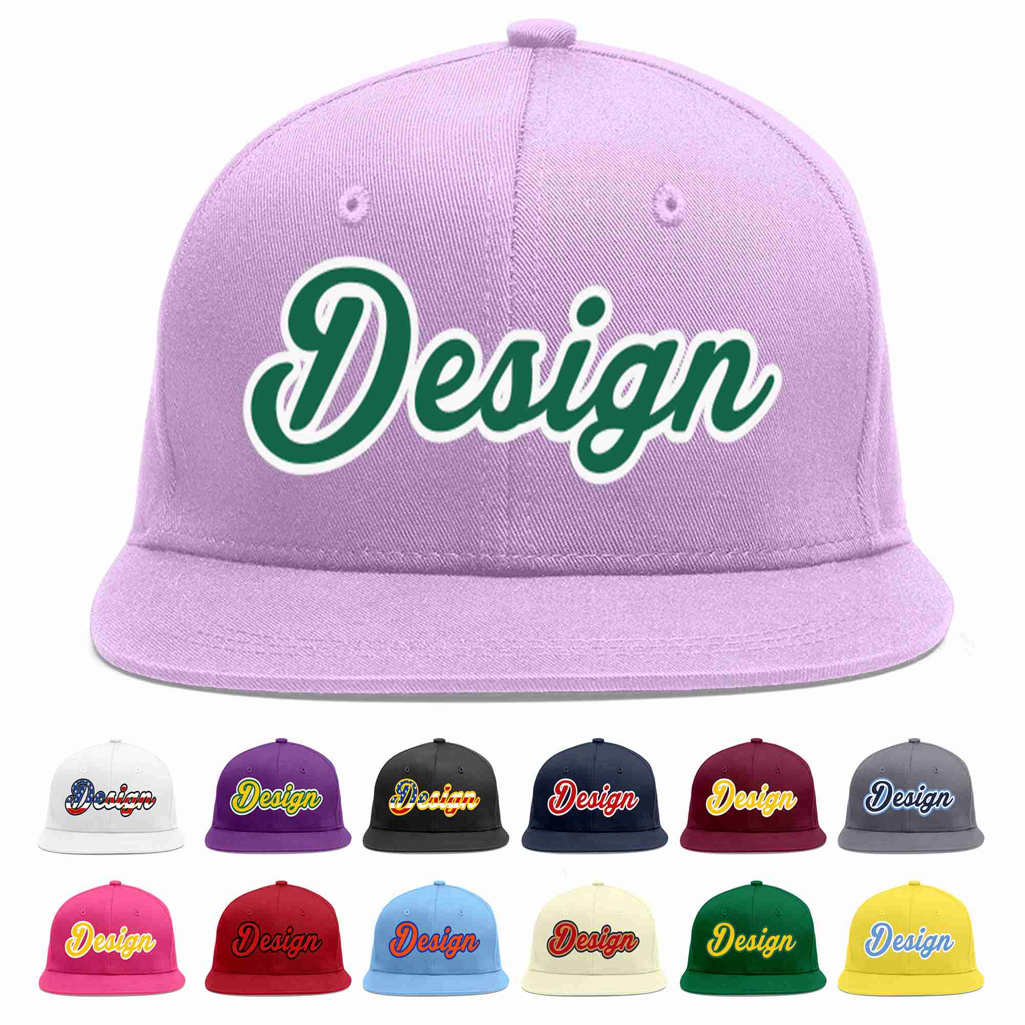 Conception personnalisée de casquette de baseball de sport à avant-toit plat violet clair Kelly vert-blanc pour hommes/femmes/jeunes