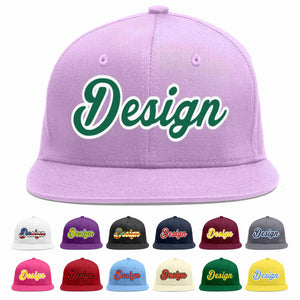 Custom Light Purple Kelly Green-White Flat Eaves Sport Baseball Cap Design for Men/Women/Youth