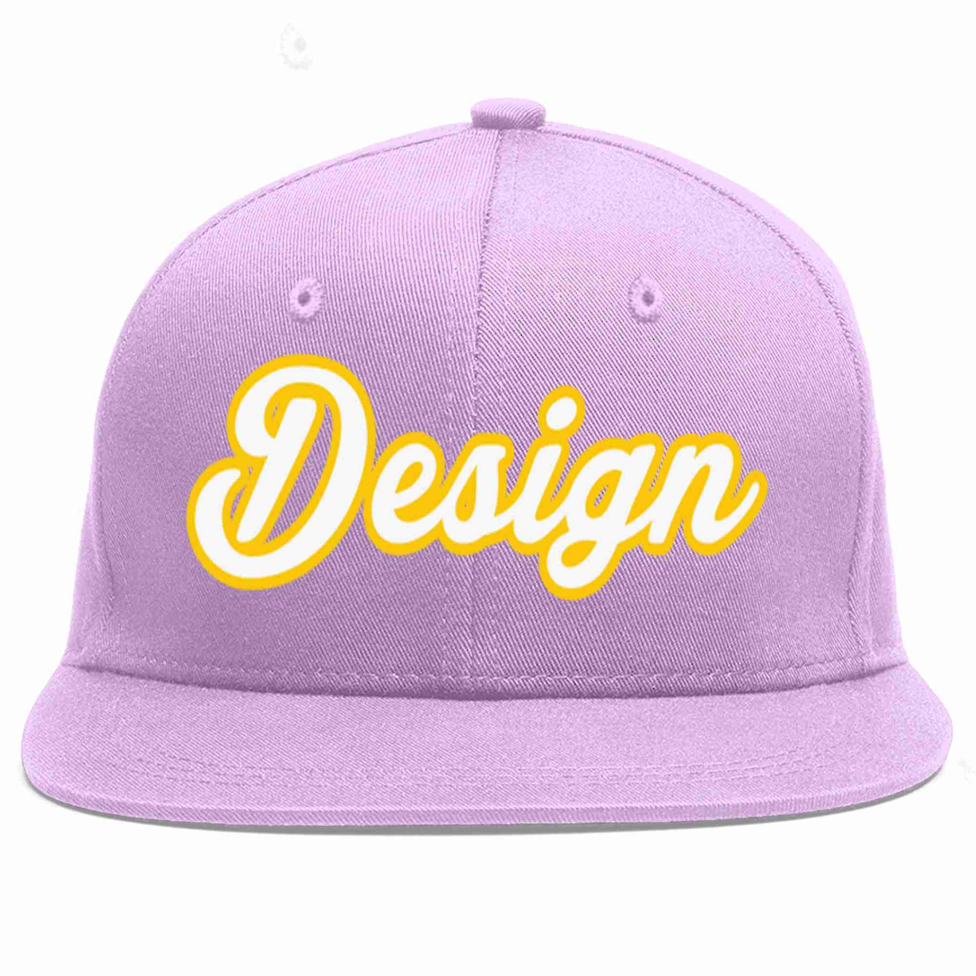 Custom Light Purple White-Gold Flat Eaves Sport Baseball Cap Design for Men/Women/Youth