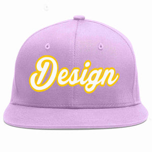 Conception personnalisée de casquette de baseball de sport à avant-toit plat violet clair blanc-or pour hommes/femmes/jeunes