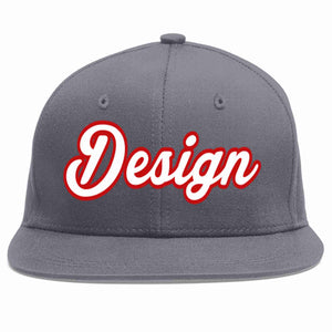 Conception personnalisée de casquette de baseball de sport à avant-toit plat gris foncé blanc-rouge pour hommes/femmes/jeunes