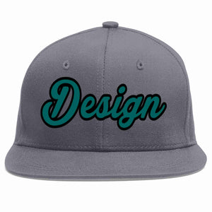 Custom Dark Gray Aqua-Black Flat Eaves Sport Baseball Cap Design for Men/Women/Youth