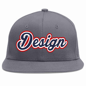 Conception personnalisée de casquette de baseball de sport à avant-toit plat gris foncé marine-blanc pour hommes/femmes/jeunes