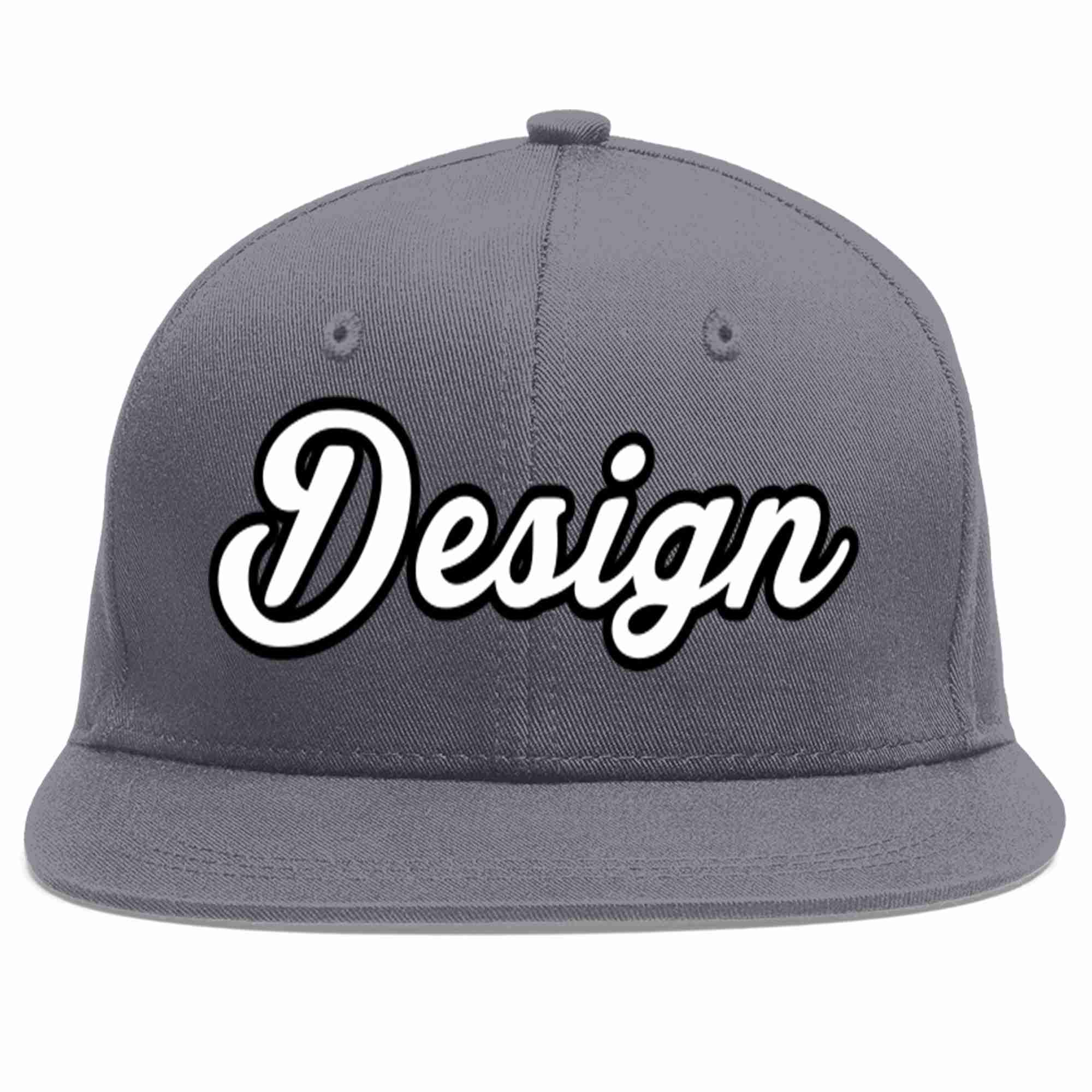 Custom Dark Gray White-Black Flat Eaves Sport Baseball Cap Design for Men/Women/Youth