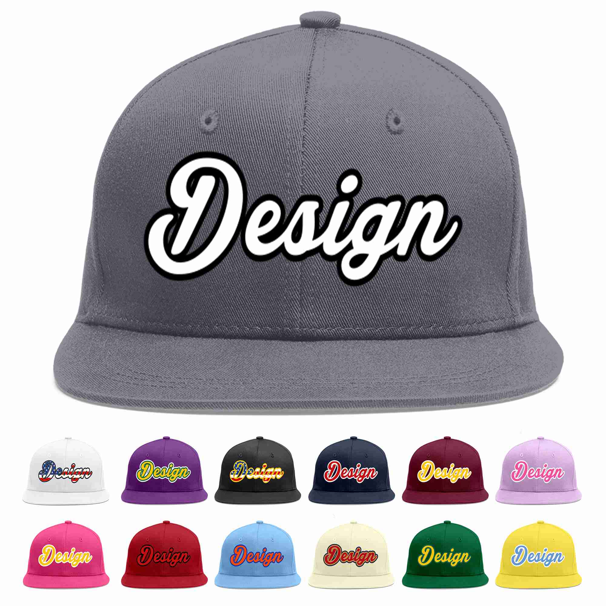 Custom Dark Gray White-Black Flat Eaves Sport Baseball Cap Design for Men/Women/Youth