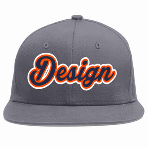 Conception personnalisée de casquette de baseball de sport à avant-toit plat gris foncé marine-orange pour hommes/femmes/jeunes