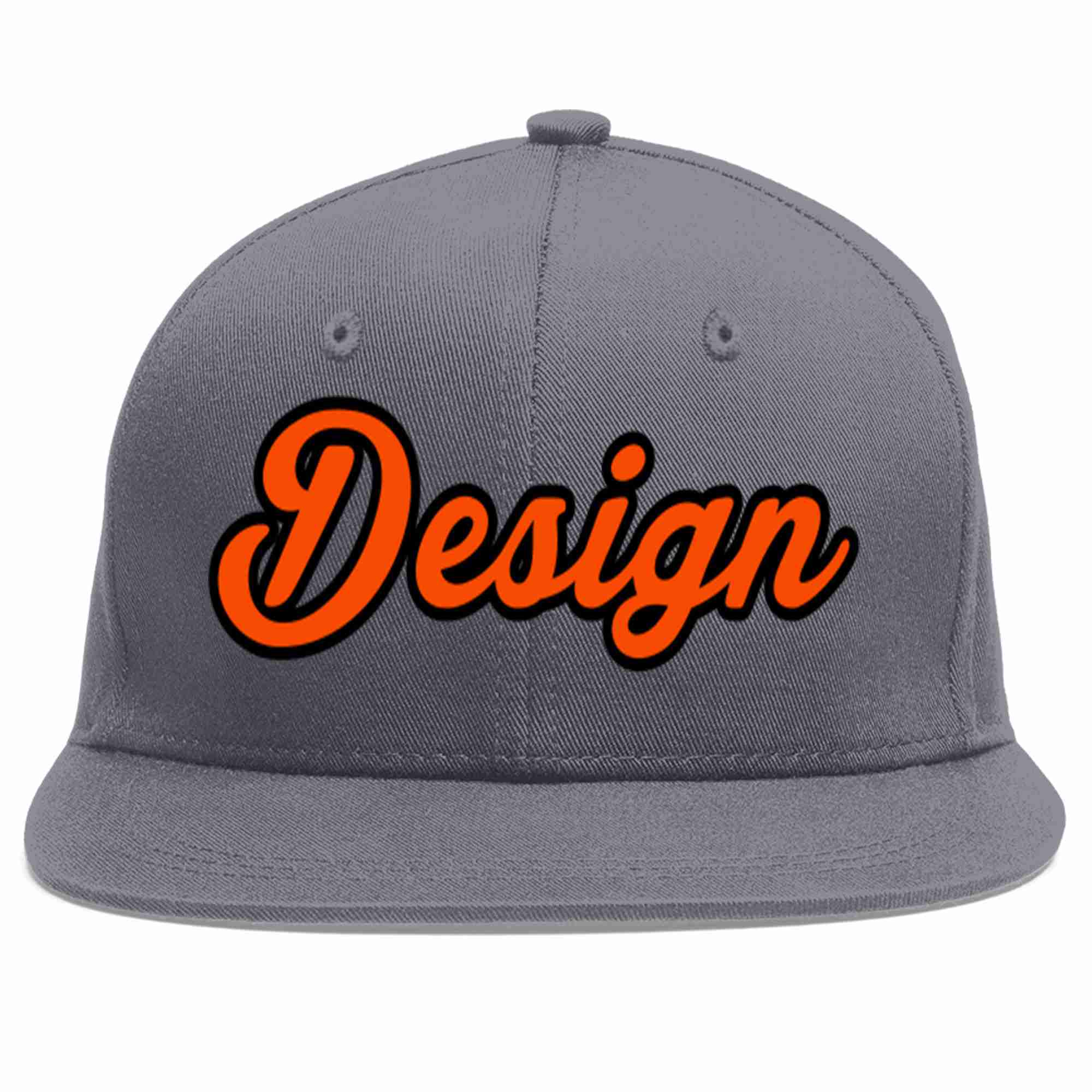 Custom Dark Gray Orange-Black Flat Eaves Sport Baseball Cap Design for Men/Women/Youth