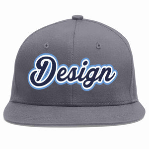 Conception personnalisée de casquette de baseball de sport à avant-toit plat gris foncé marine-blanc pour hommes/femmes/jeunes