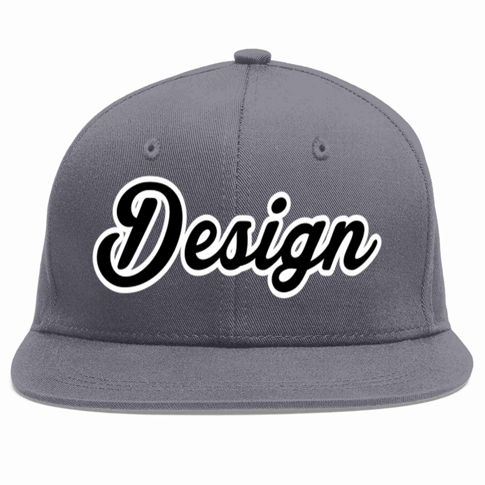 Conception personnalisée de casquette de baseball de sport à avant-toit plat gris foncé noir-blanc pour hommes/femmes/jeunes