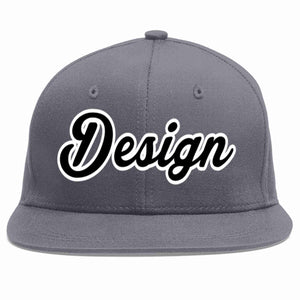 Custom Dark Gray Black-White Flat Eaves Sport Baseball Cap Design for Men/Women/Youth