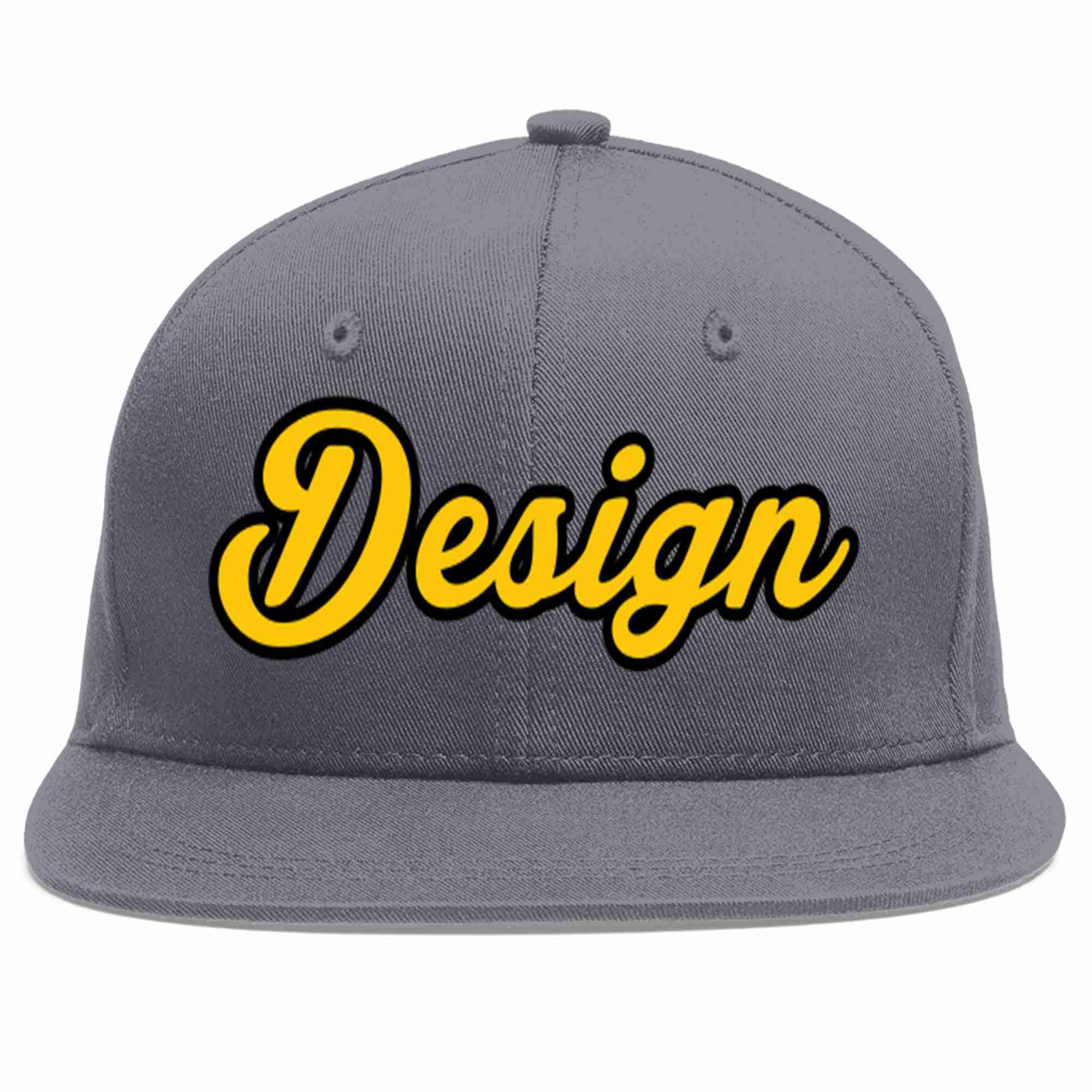 Custom Dark Gray Gold-Black Flat Eaves Sport Baseball Cap Design for Men/Women/Youth