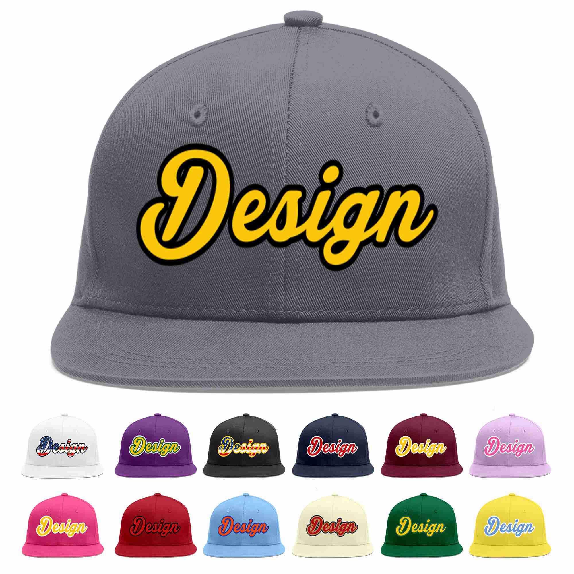 Custom Dark Gray Gold-Black Flat Eaves Sport Baseball Cap Design for Men/Women/Youth