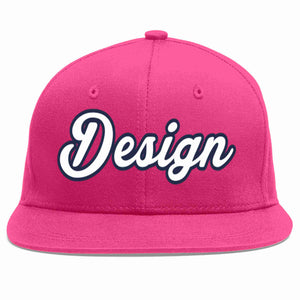 Custom Rose Red White-Navy Flat Eaves Sport Baseball Cap Design for Men/Women/Youth