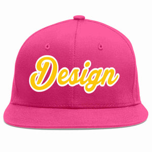 Custom Rose Red Gold-White Flat Eaves Sport Baseball Cap Design for Men/Women/Youth