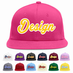 Custom Rose Red Gold-White Flat Eaves Sport Baseball Cap Design for Men/Women/Youth