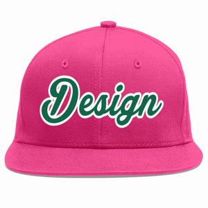 Custom Rose Red Kelly Green-White Flat Eaves Sport Baseball Cap Design for Men/Women/Youth