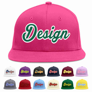 Custom Rose Red Kelly Green-White Flat Eaves Sport Baseball Cap Design for Men/Women/Youth