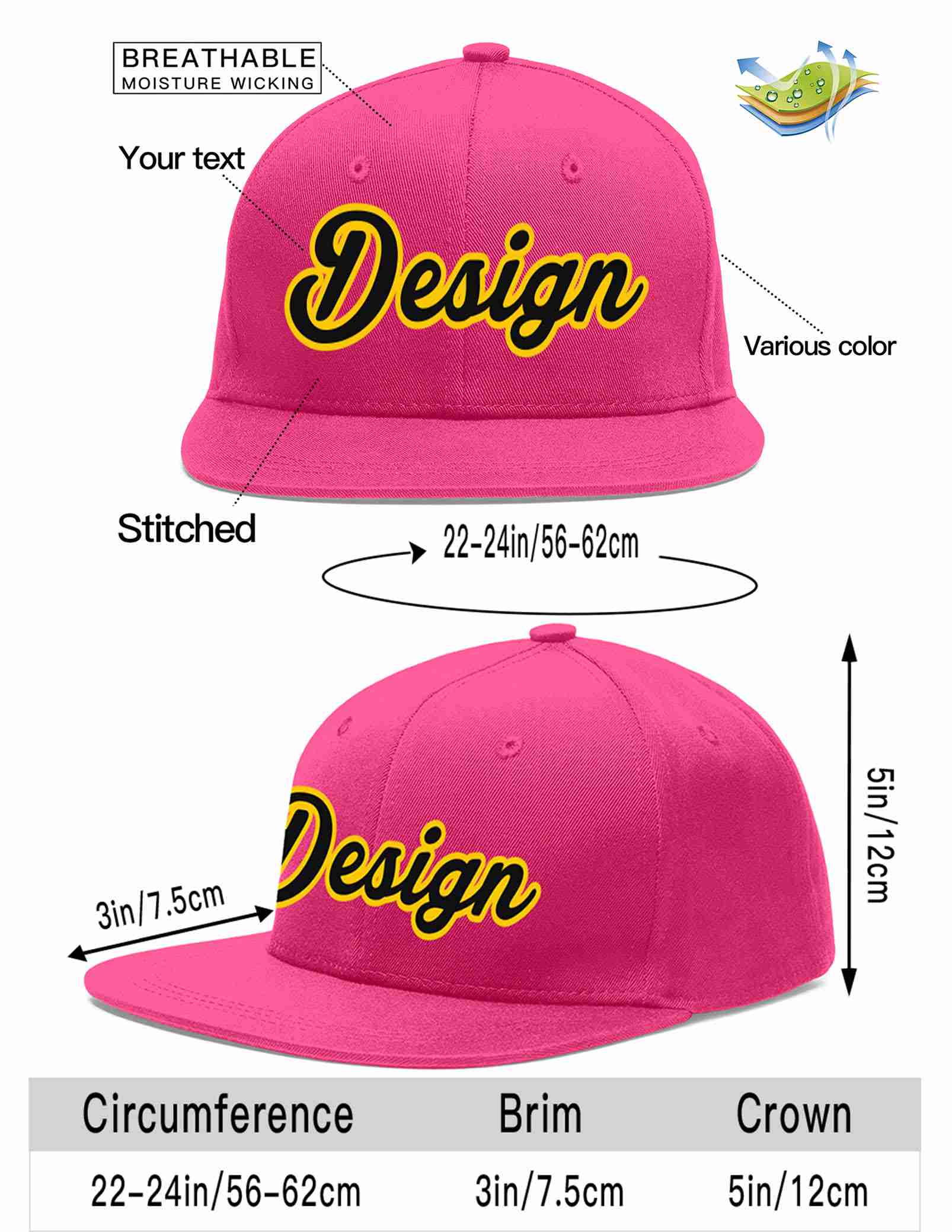 Custom Rose Red Black-Gold Flat Eaves Sport Baseball Cap Design for Men/Women/Youth