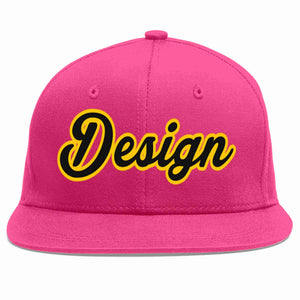 Conception personnalisée de casquette de baseball de sport à avant-toit plat rose rouge noir-or pour hommes/femmes/jeunes