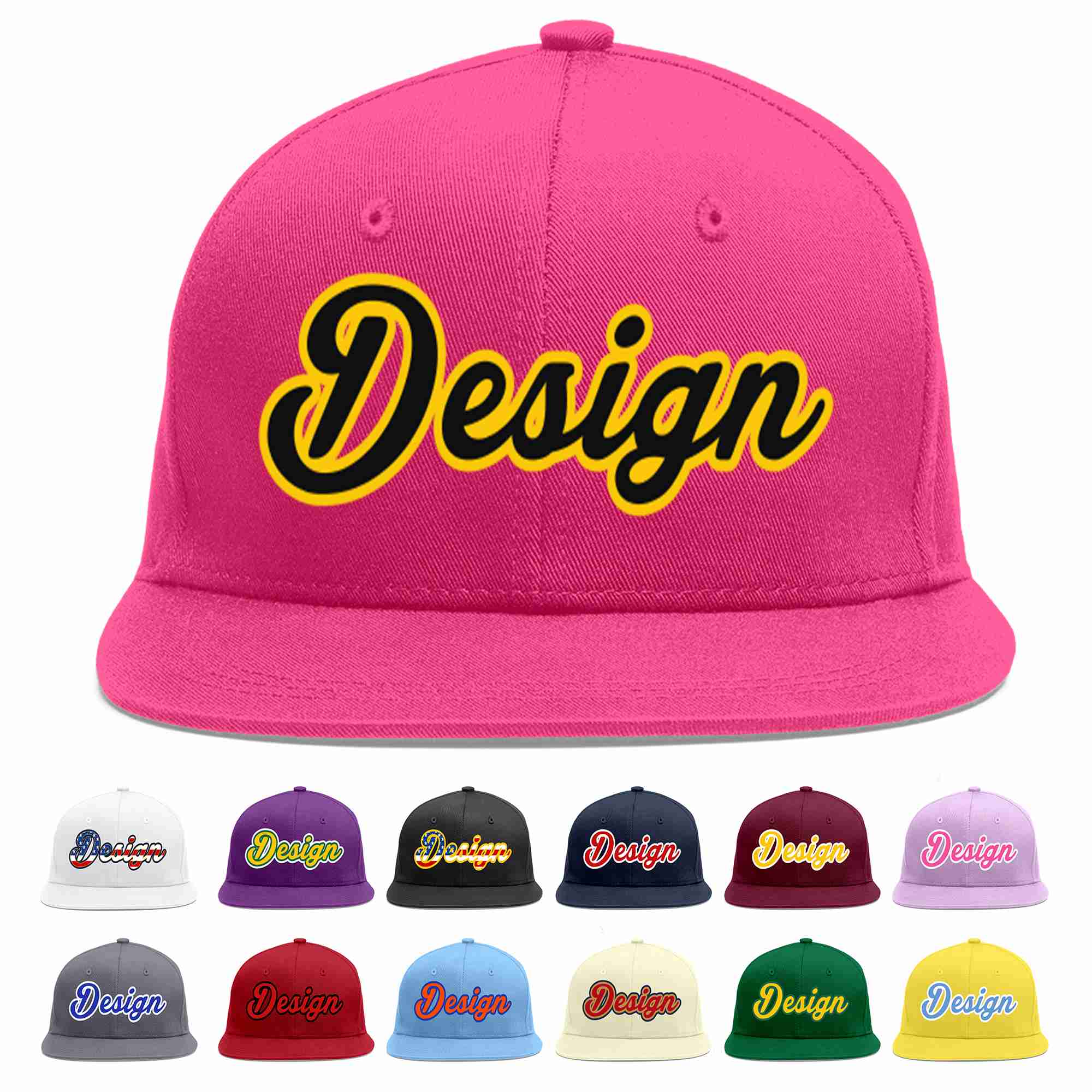 Custom Rose Red Black-Gold Flat Eaves Sport Baseball Cap Design for Men/Women/Youth