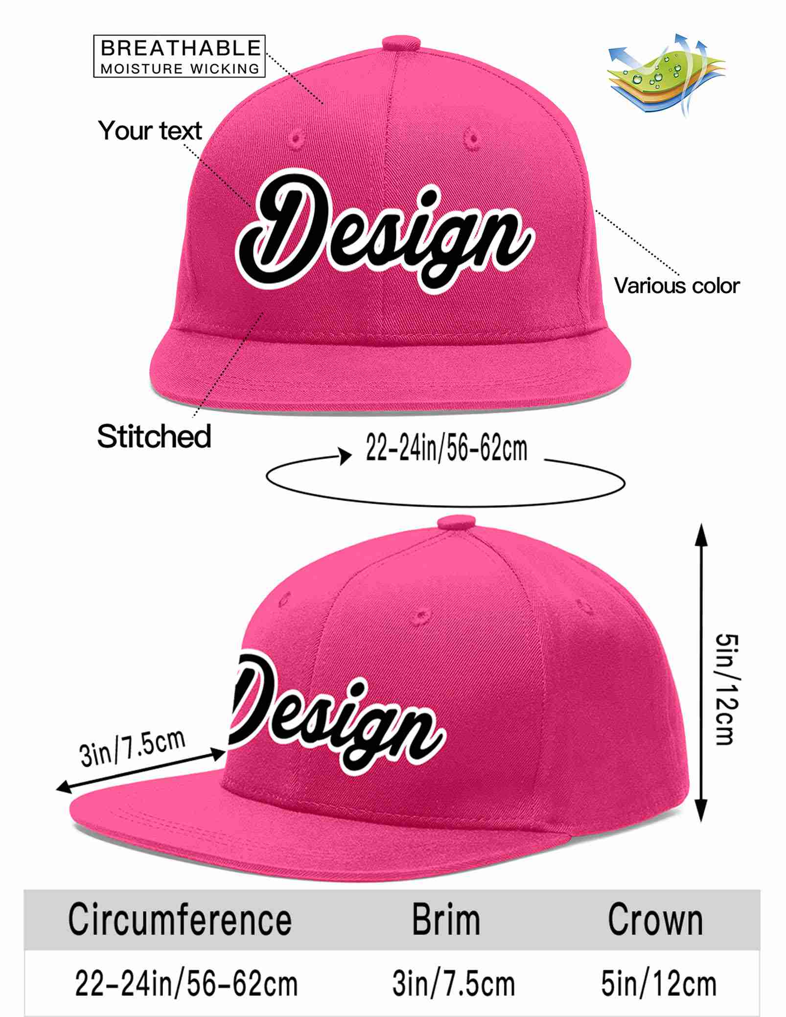 Custom Rose Red Black-White Flat Eaves Sport Baseball Cap Design for Men/Women/Youth