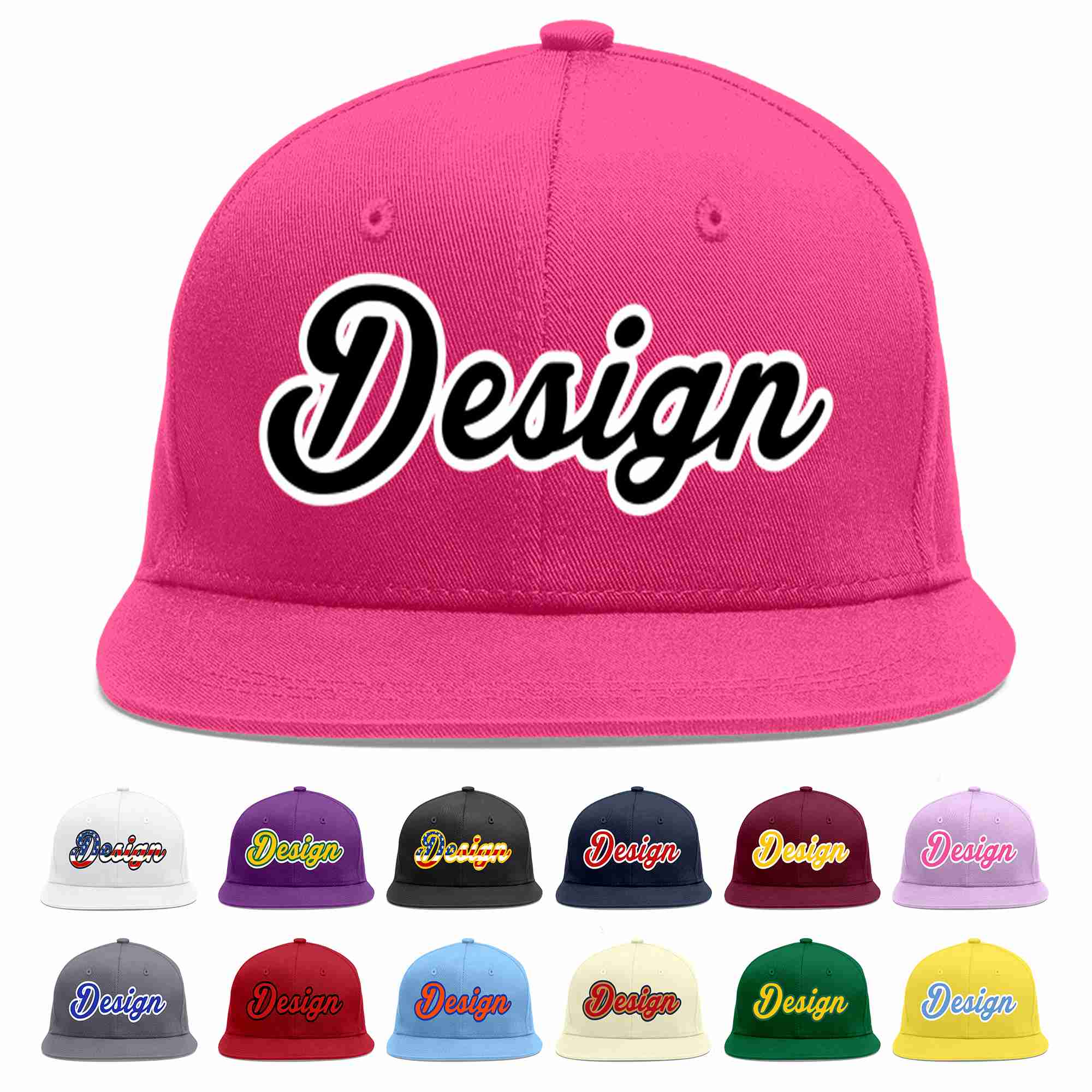 Custom Rose Red Black-White Flat Eaves Sport Baseball Cap Design for Men/Women/Youth