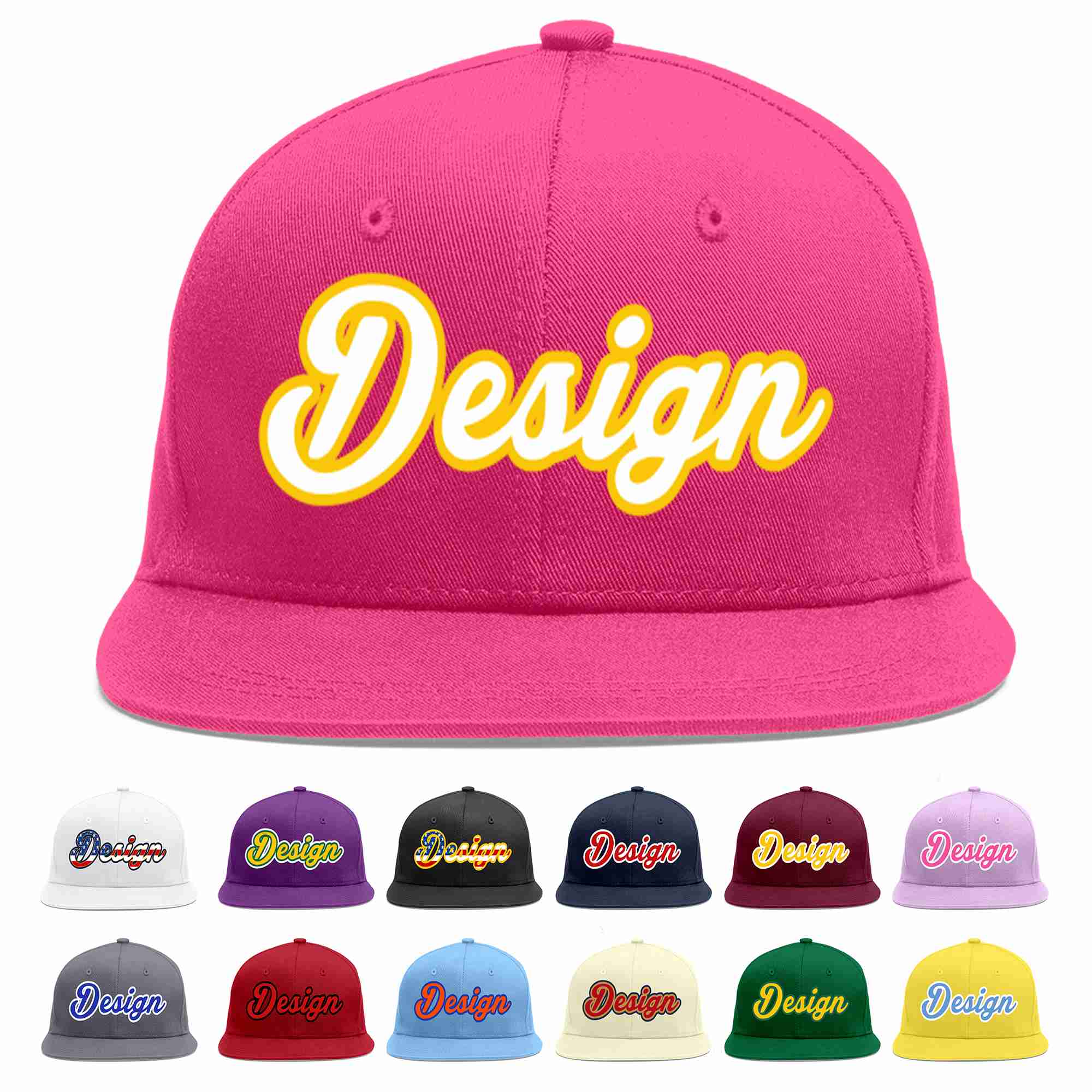 Custom Rose Red White-Gold Flat Eaves Sport Baseball Cap Design for Men/Women/Youth