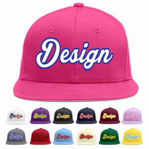 Custom Rose Red White-Royal Flat Eaves Sport Baseball Cap Design for Men/Women/Youth